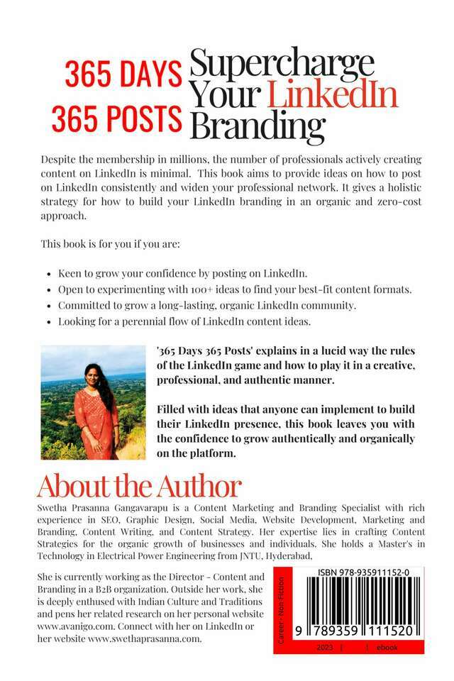 365 Days 365 Posts - A Beginner's Step-By-Step Guide to LinkedIn Personal Branding - Back Cover