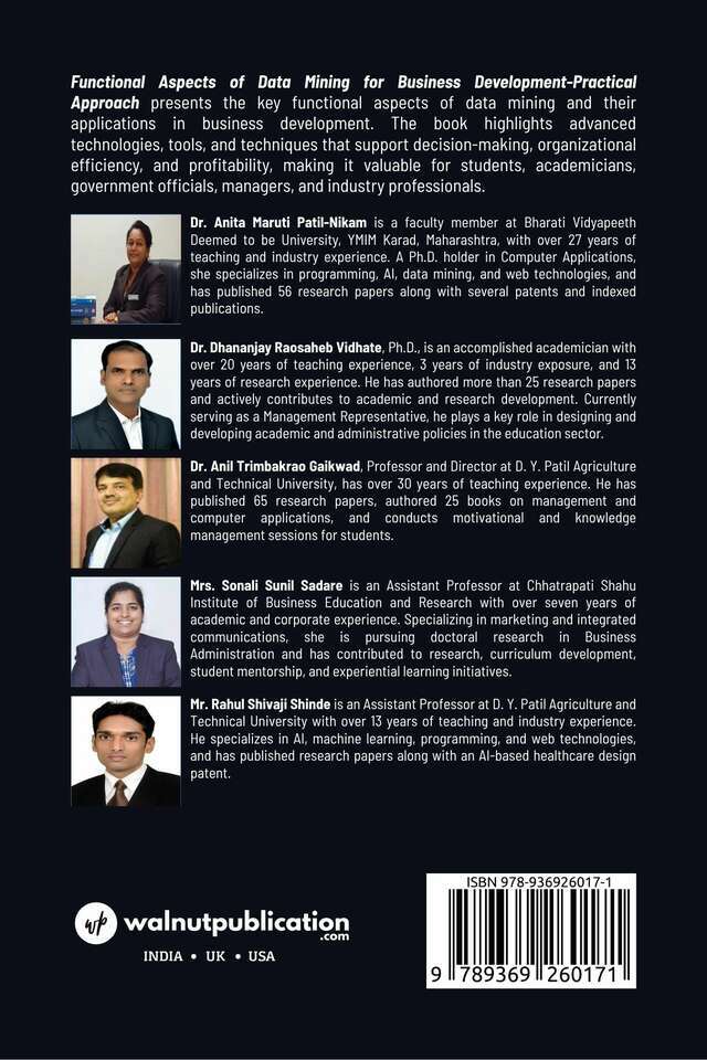 Functional Aspects of Data Mining for Business Development-Practical Approach - Back Cover