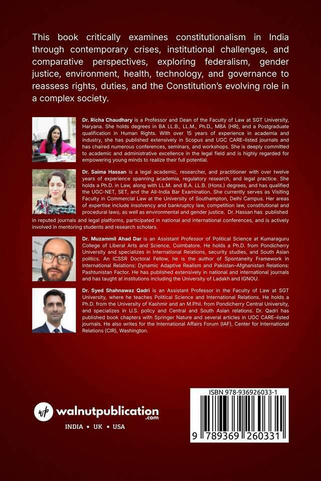 Constitutionalism in India: Crises, Challenges and Comparative Experiences - Back Cover