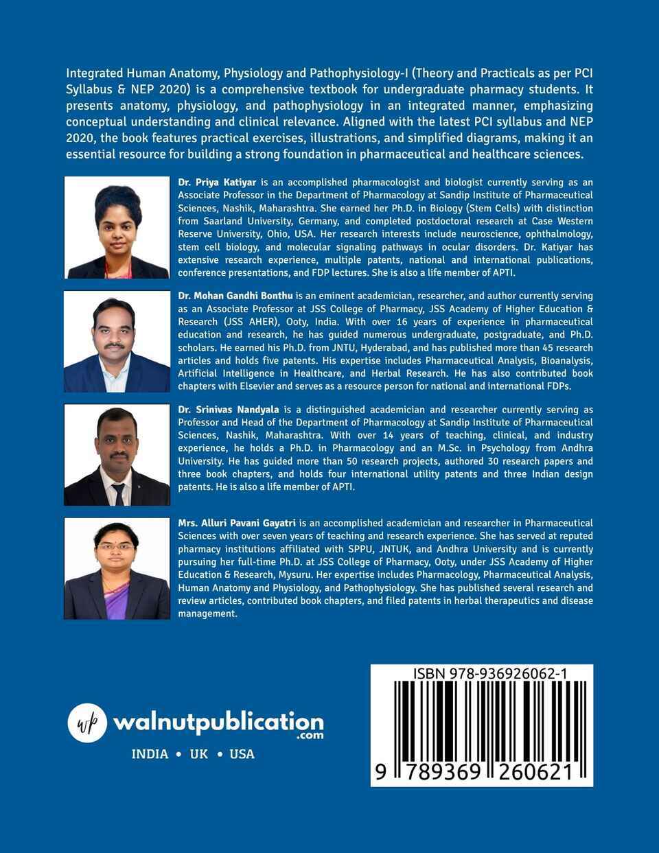 Integrated Human Anatomy, Physiology and Pathophysiology-I (Theory and Practicals as per PCI Syllabus & NEP 2020) - Back Cover