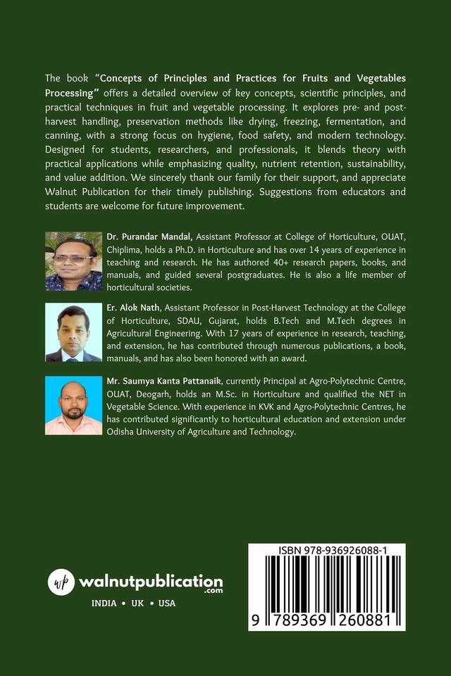 Concepts of Principles and Practices for Fruits and Vegetables Processing - Back Cover