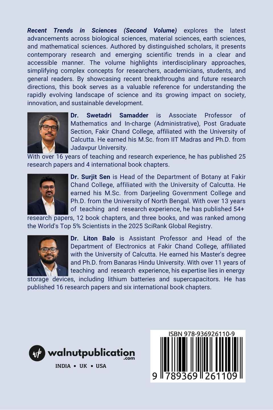 Recent Trends in Sciences (Second Volume) - Back Cover