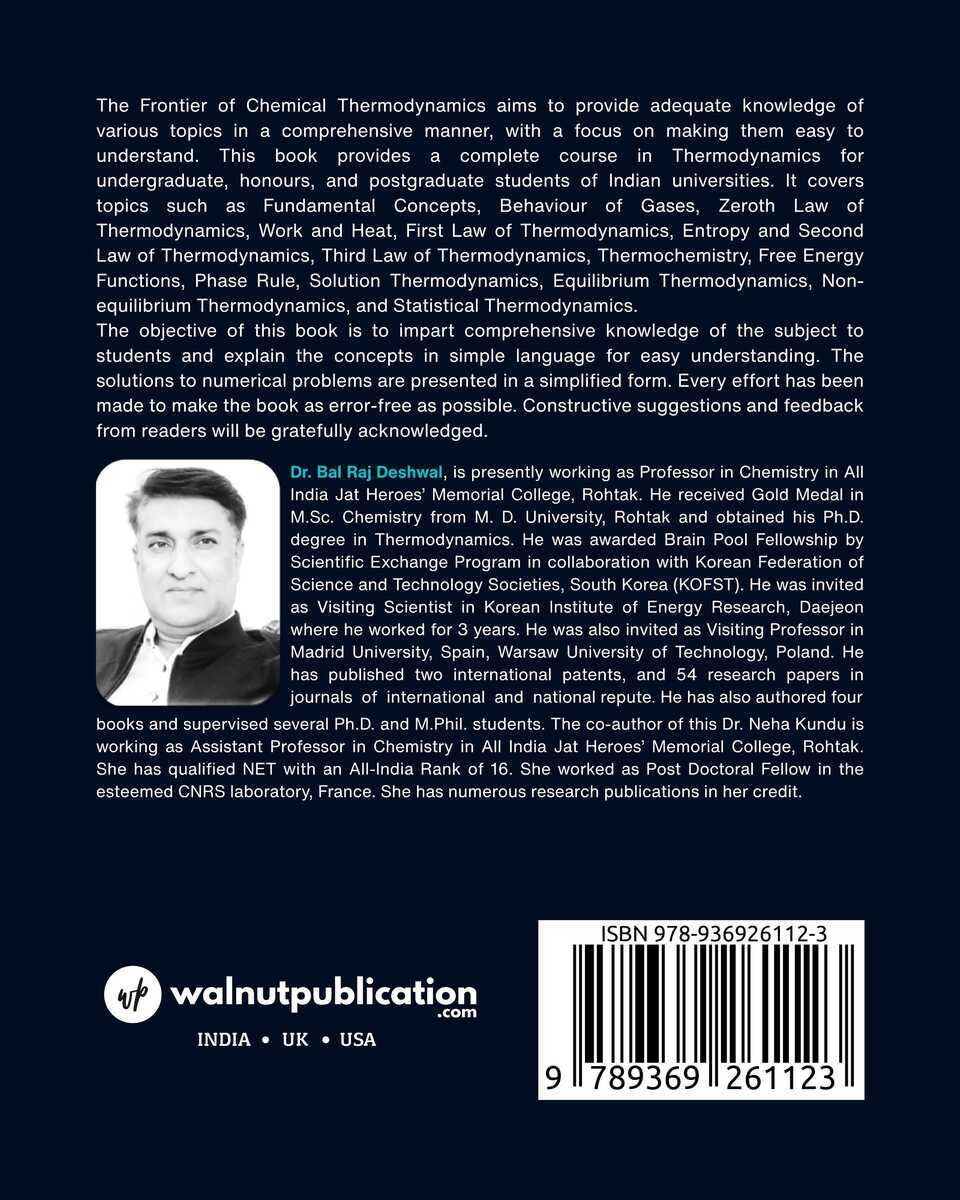 Frontiers of Chemical Thermodynamics - Back Cover