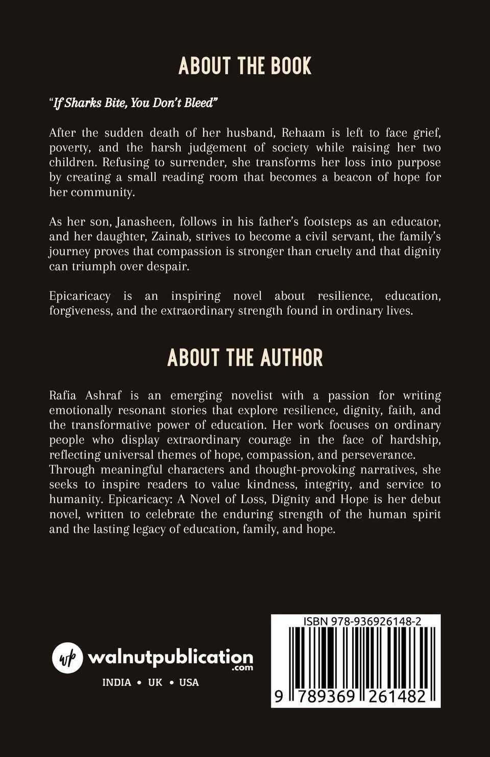 Epicaricacy: A Novel of Loss, Dignity and Hope - Back Cover