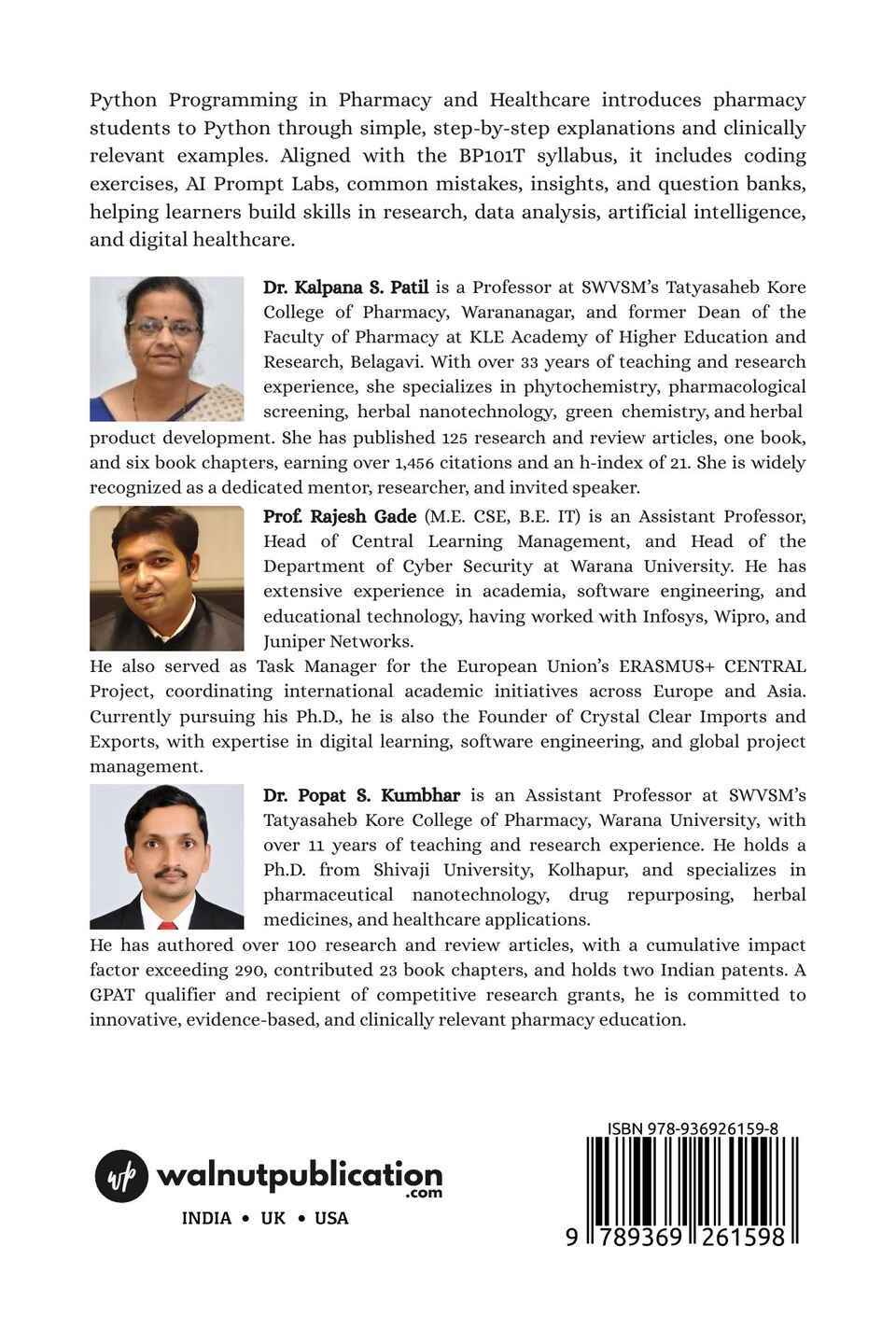 Basics of Python Programming for Pharmaceutical Sciences for First Year B. Pharm (Semester - I) - Back Cover