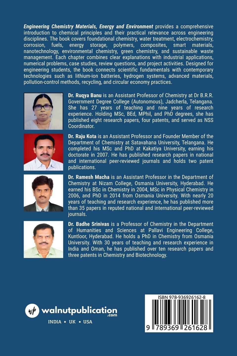Engineering Chemistry Materials, Energy and Environment - Back Cover