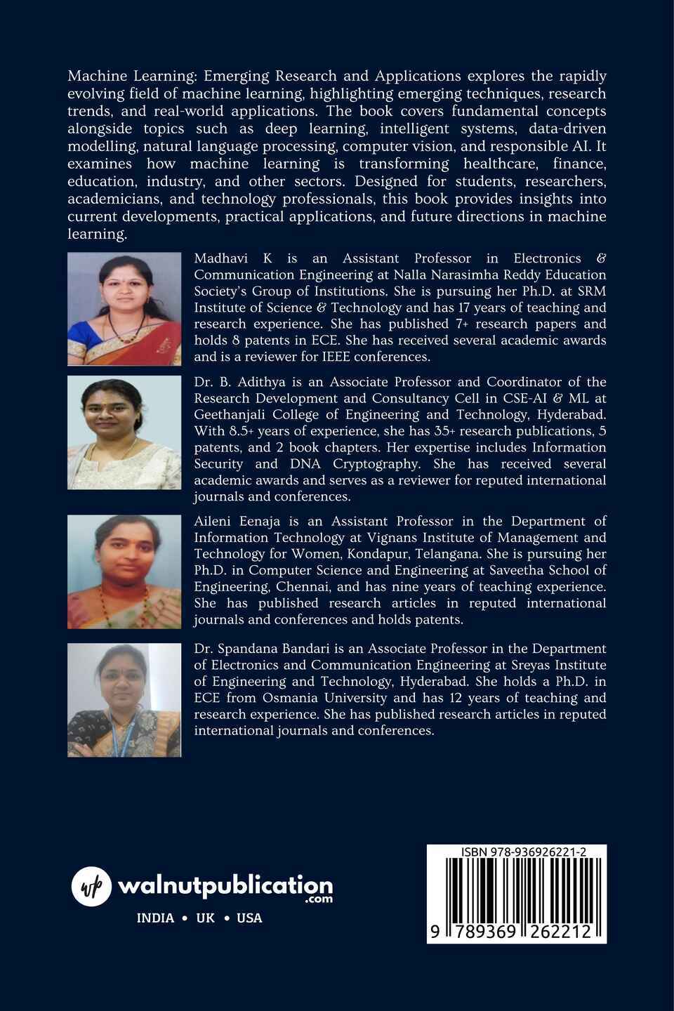 Machine Learning: Emerging Research and Applications - Back Cover