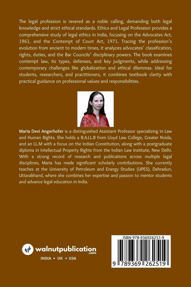 Ethics and the Legal profession (Advocates Act and Contempt of Court Act) - Back Cover