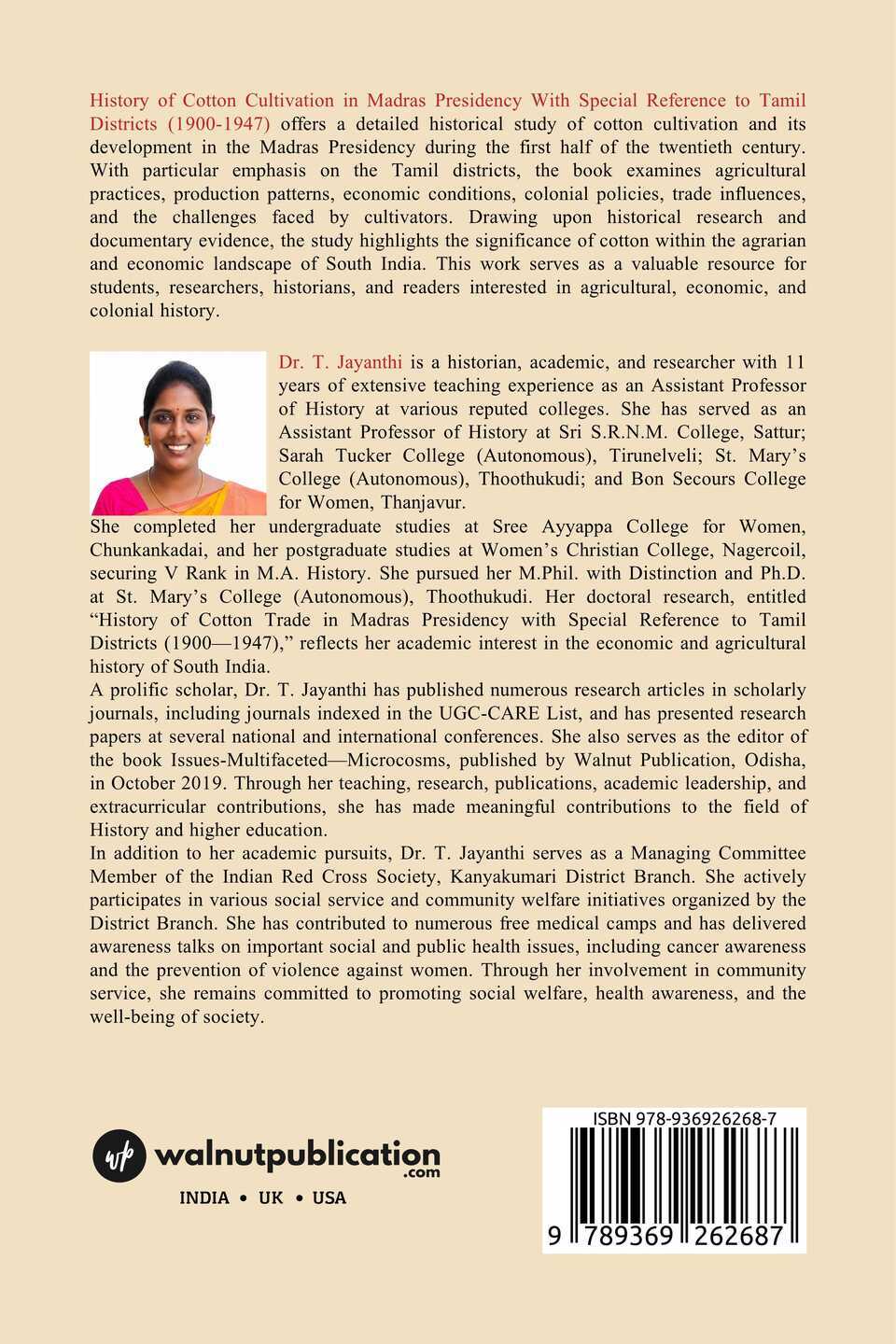 History of Cotton Cultivation in Madras Presidency With Special Reference to Tamil Districts (1900-1947) - Back Cover