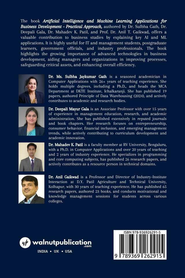 Artificial Intelligence and Machine Learning Applications for Business Development - Practical Approach - Back Cover
