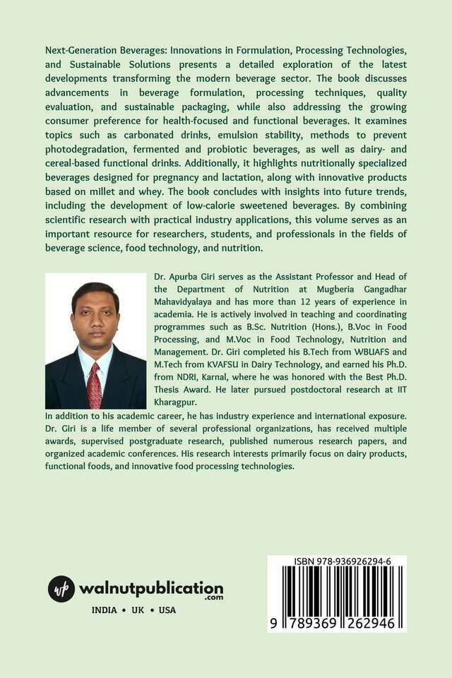 Next-Generation Beverages: Innovations in Formulation, Processing Technologies, and Sustainable Solutions - Back Cover