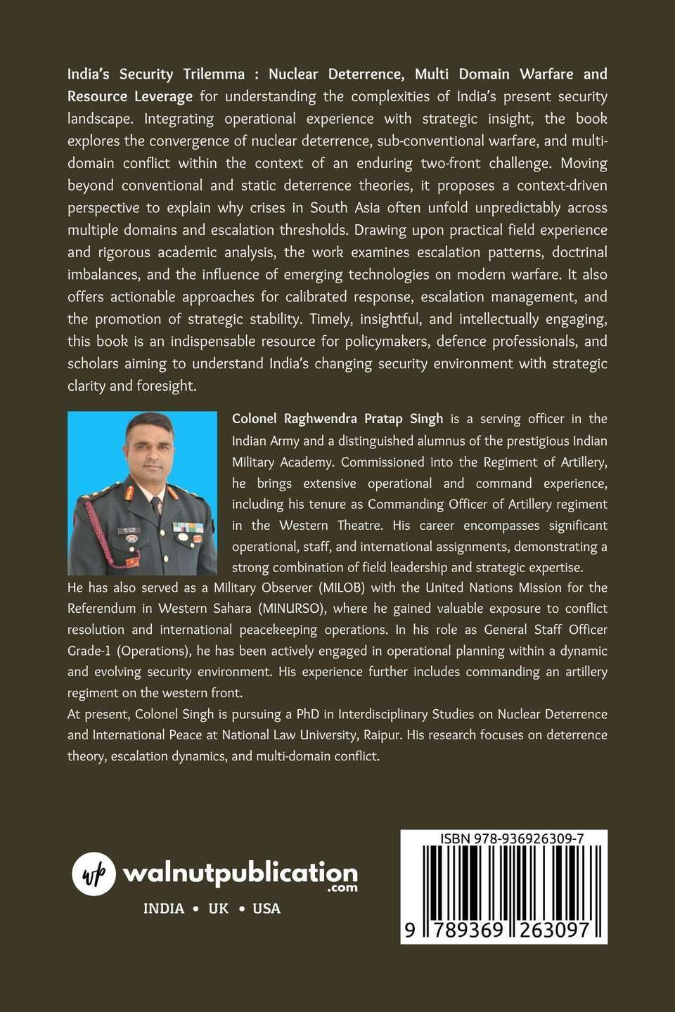 India’s Security Trilemma : Nuclear Deterrence, Multi Domain Warfare and Resource Leverage - Back Cover