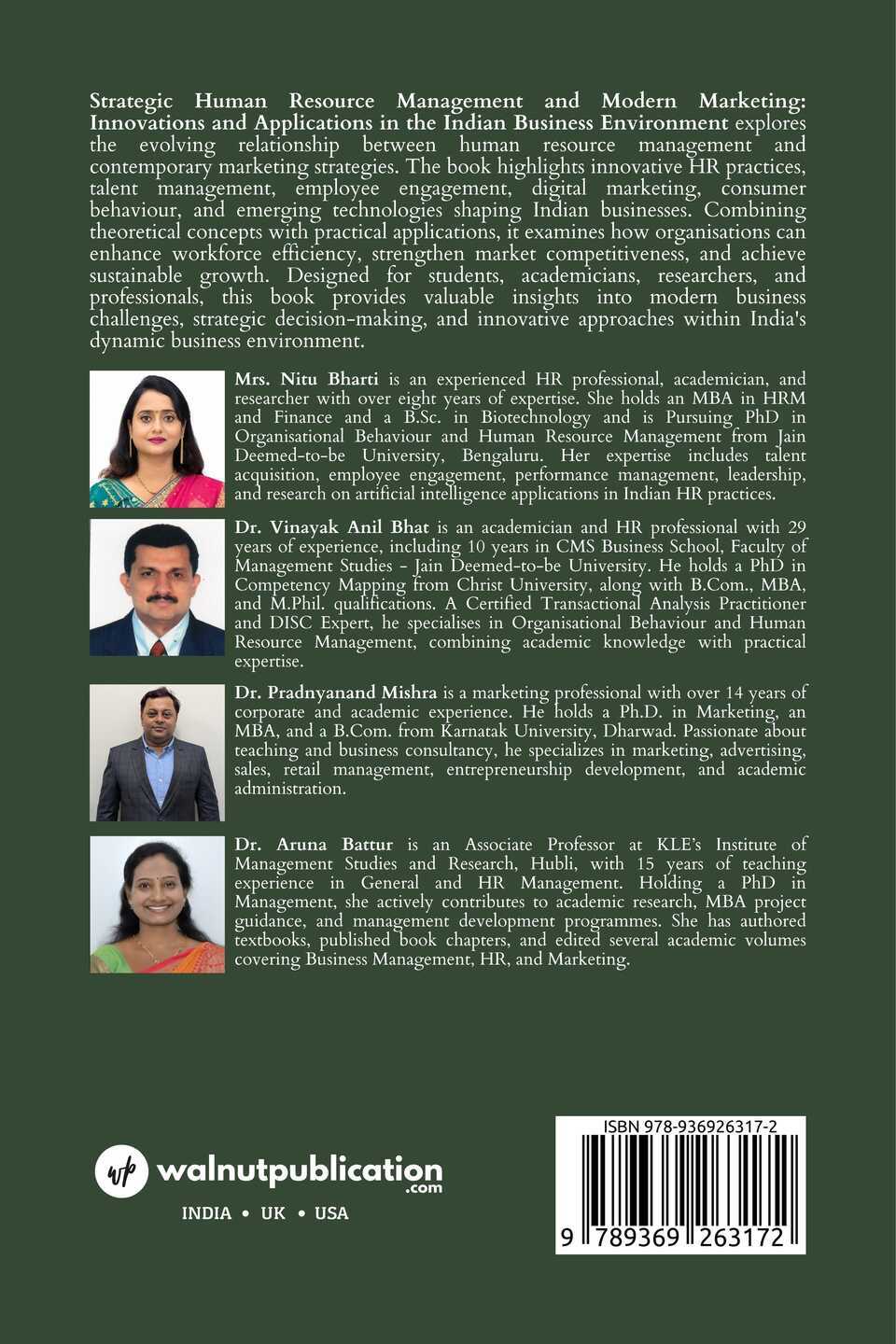 Strategic Human Resource Management and Modern Marketing: Innovations and Applications in the Indian Business Environment - Back Cover