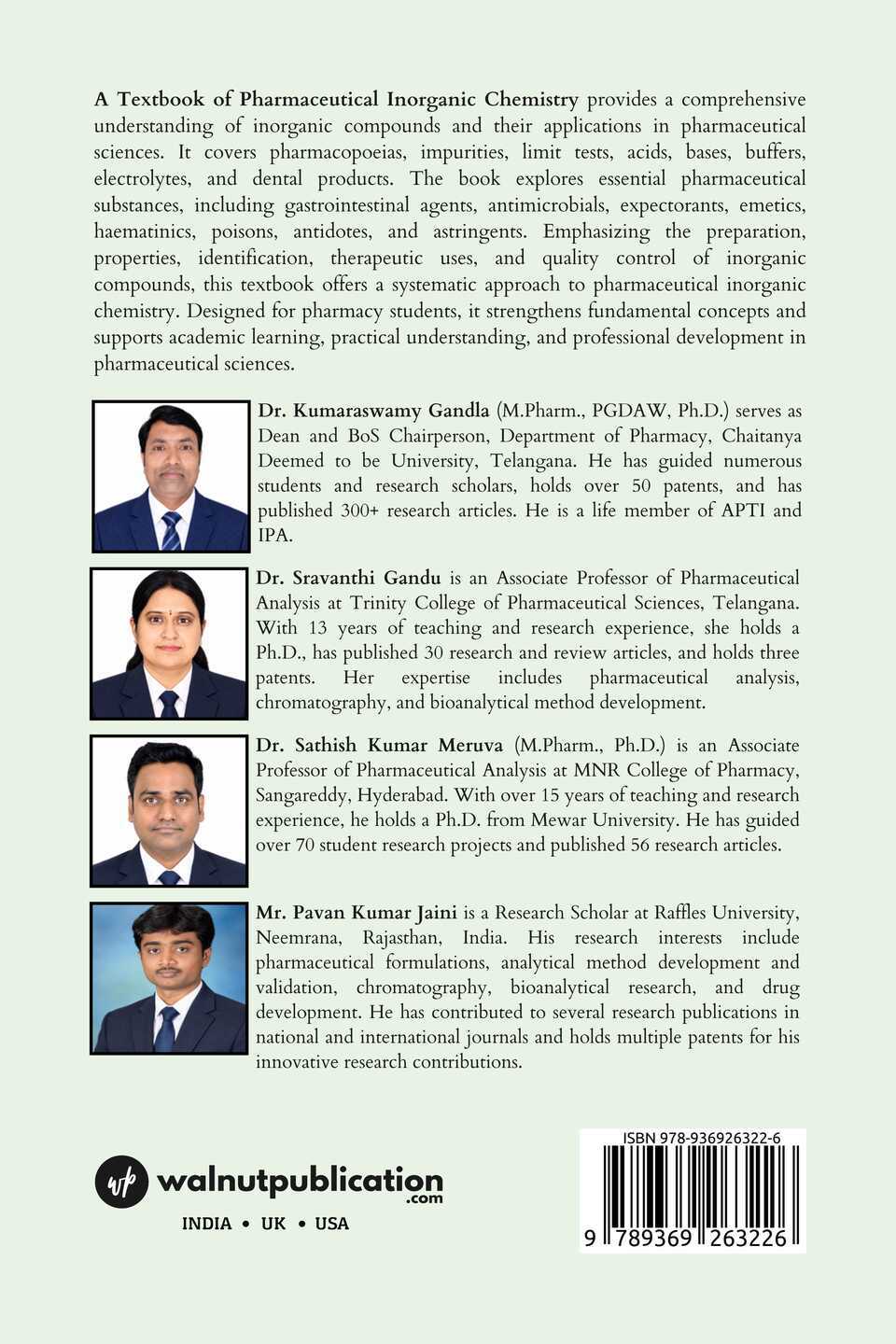 A Textbook of Pharmaceutical Inorganic Chemistry - Back Cover
