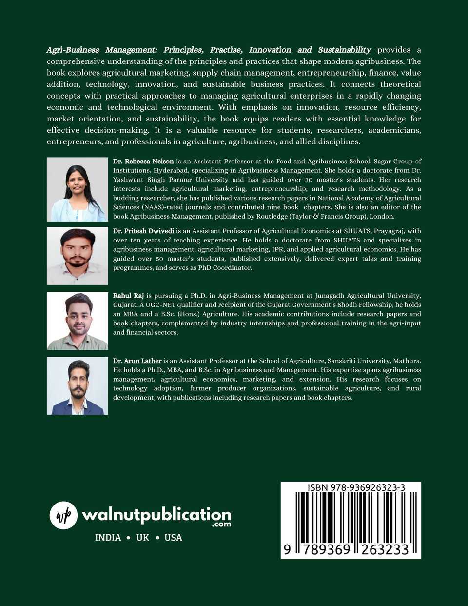 Agri-Business Management: Principles, Practise, Innovation and Sustainability - Back Cover