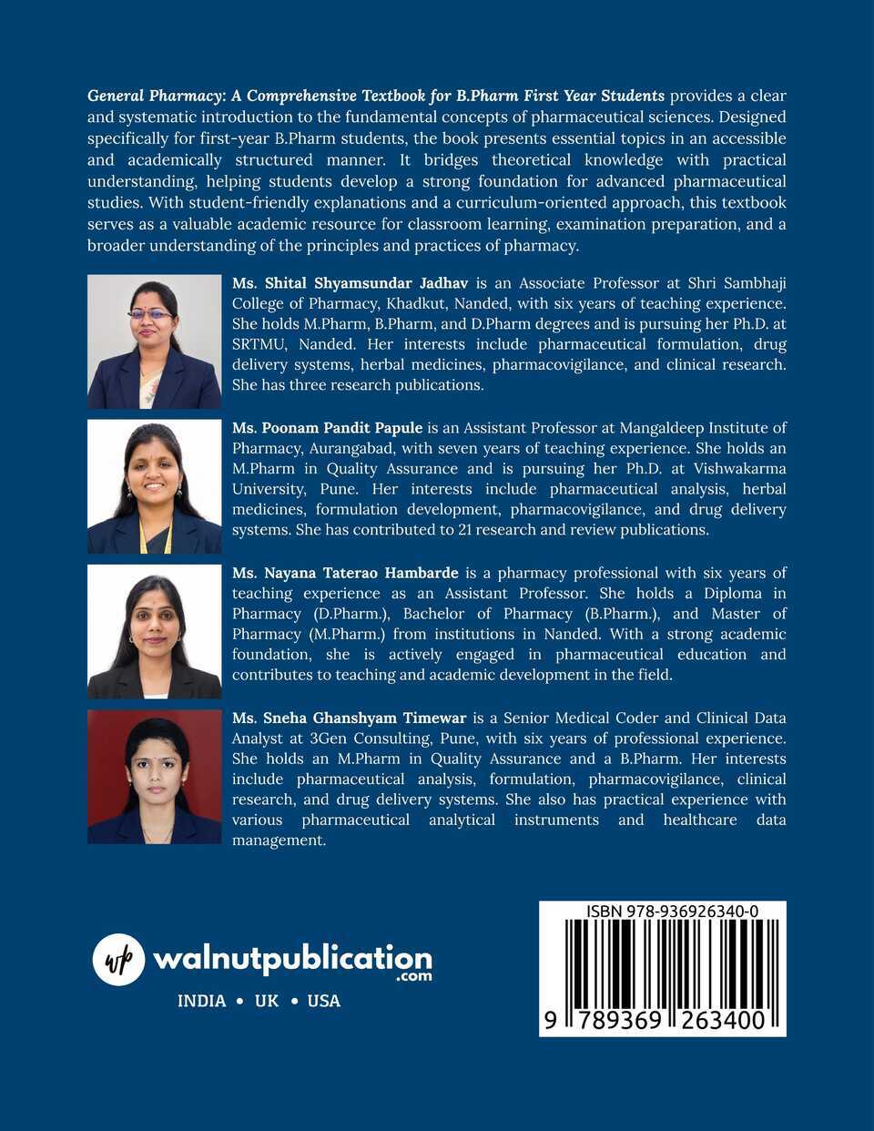 General Pharmacy: A Comprehensive Textbook for B.Pharm First Year Students - Back Cover