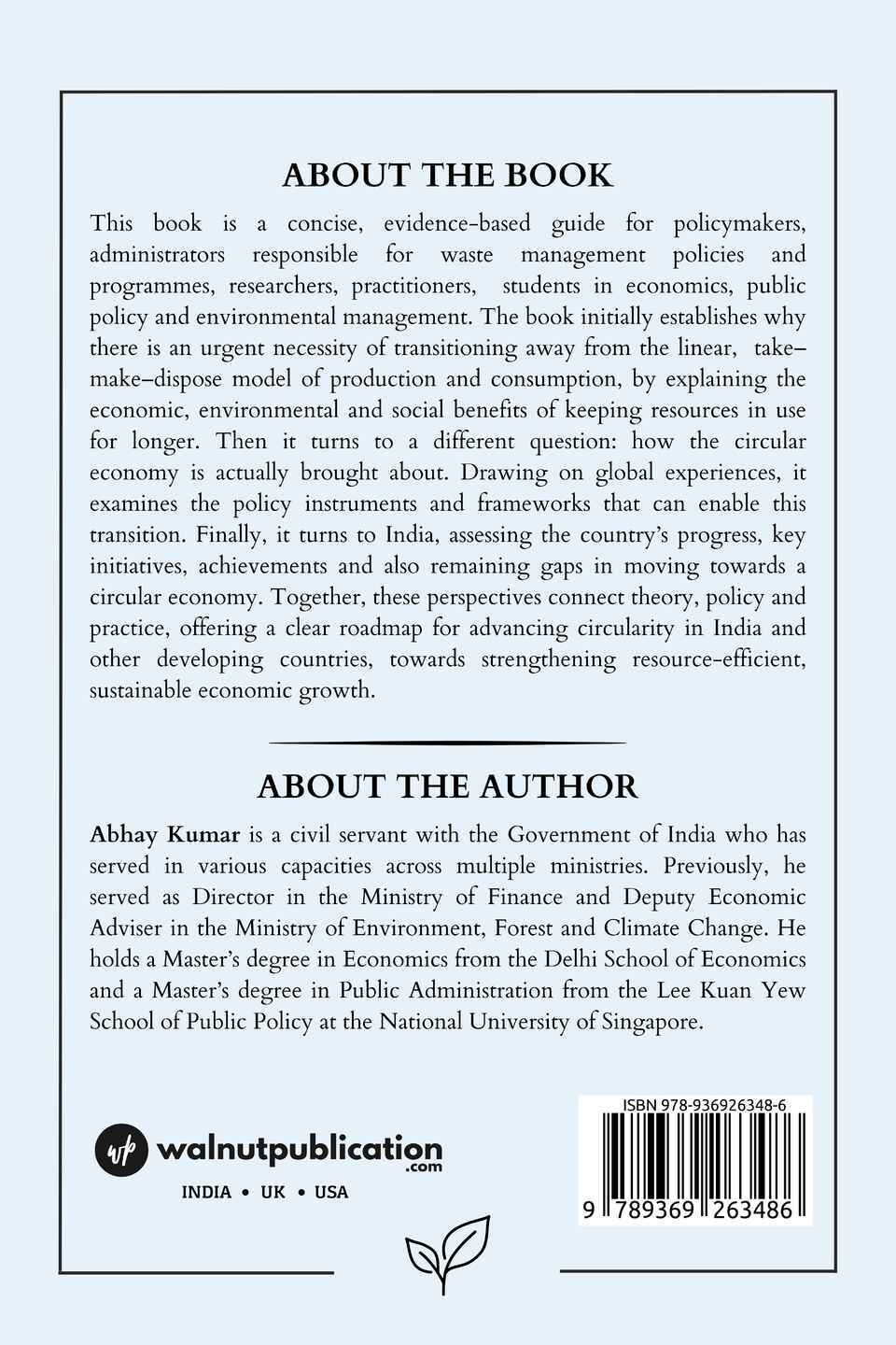 Transitioning to a Circular Economy: Rationale, Policy Frameworks, and India’s Progress - Back Cover