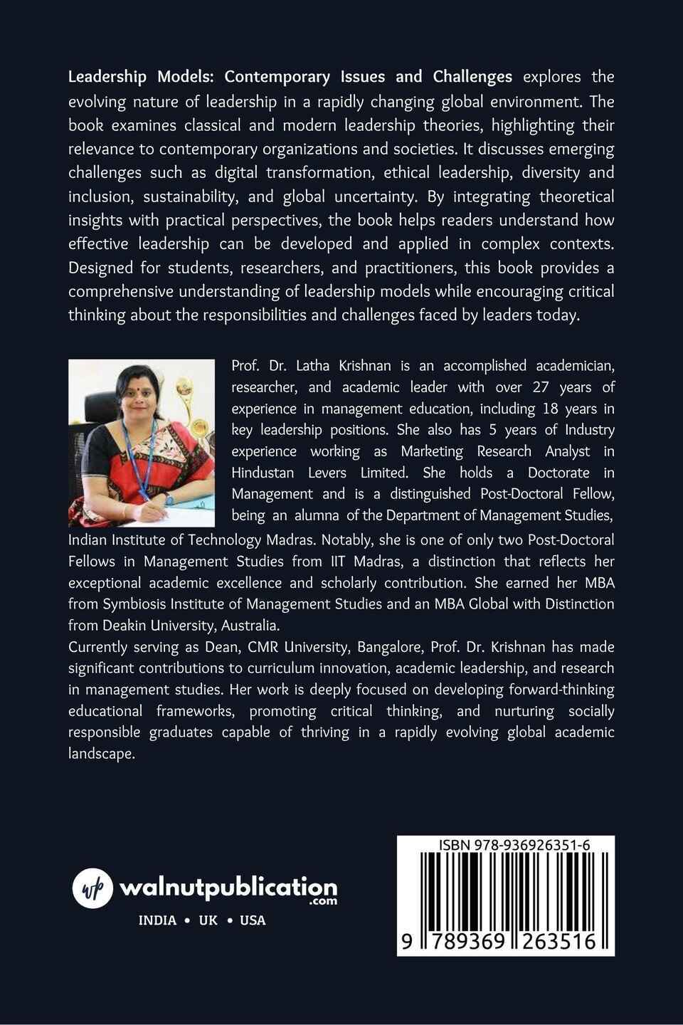 Leadership Models: Contemporary Issues and Challenges - Back Cover