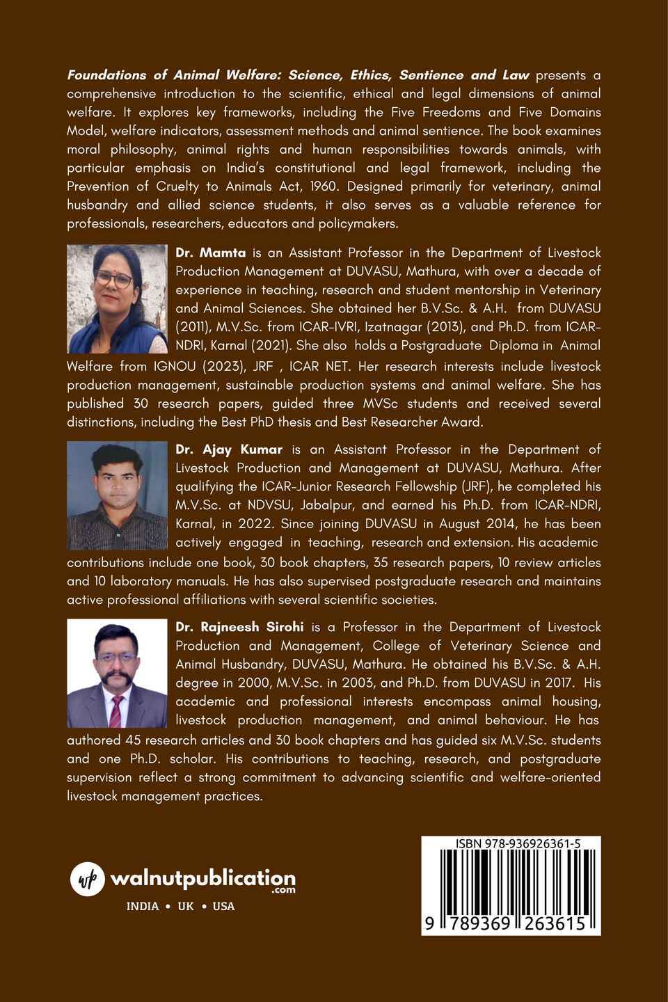 Foundations of Animal Welfare: Science, Ethics, Sentience and Law - Back Cover