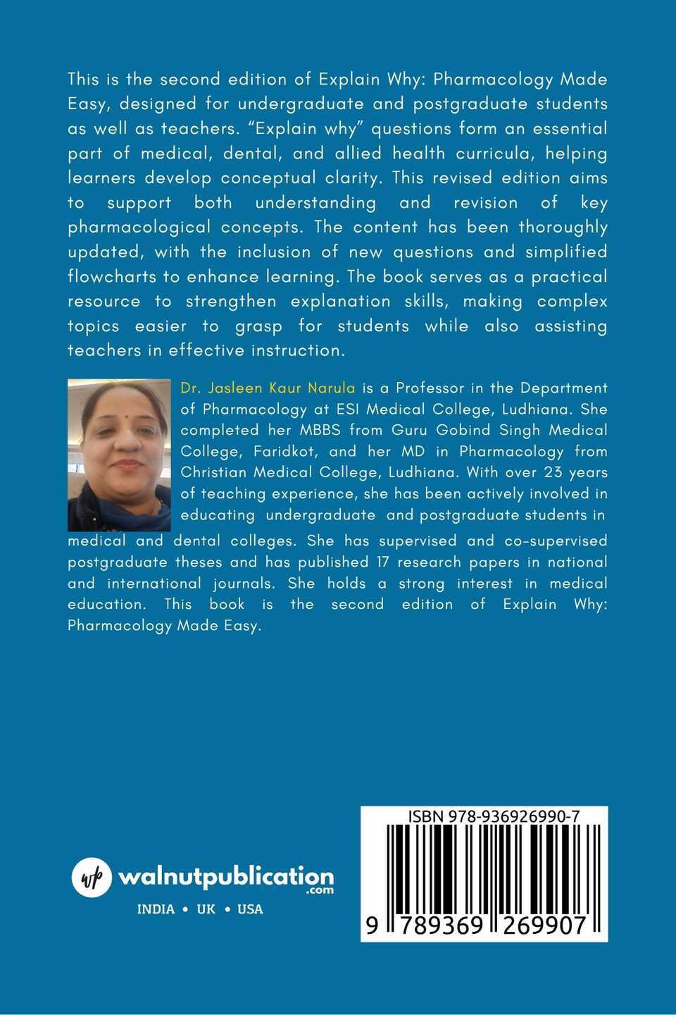 Explain Why: Pharmacology Made Easy (Second Edition) - Back Cover