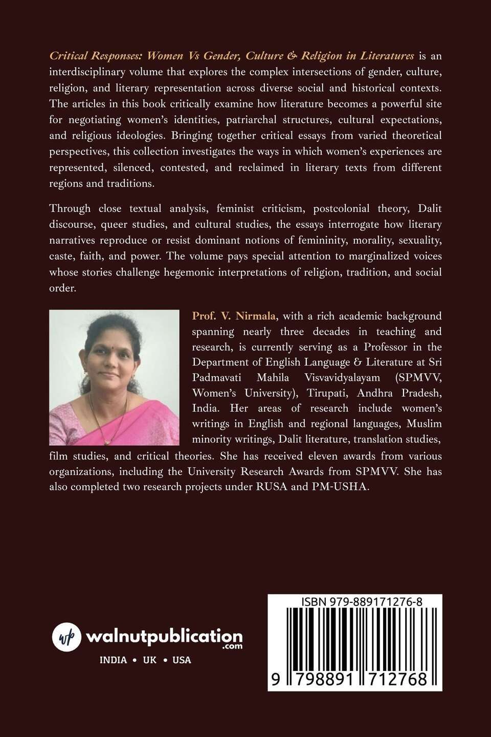 Critical Responses: Women Vs Gender, Culture & Religion in Literatures - Back Cover