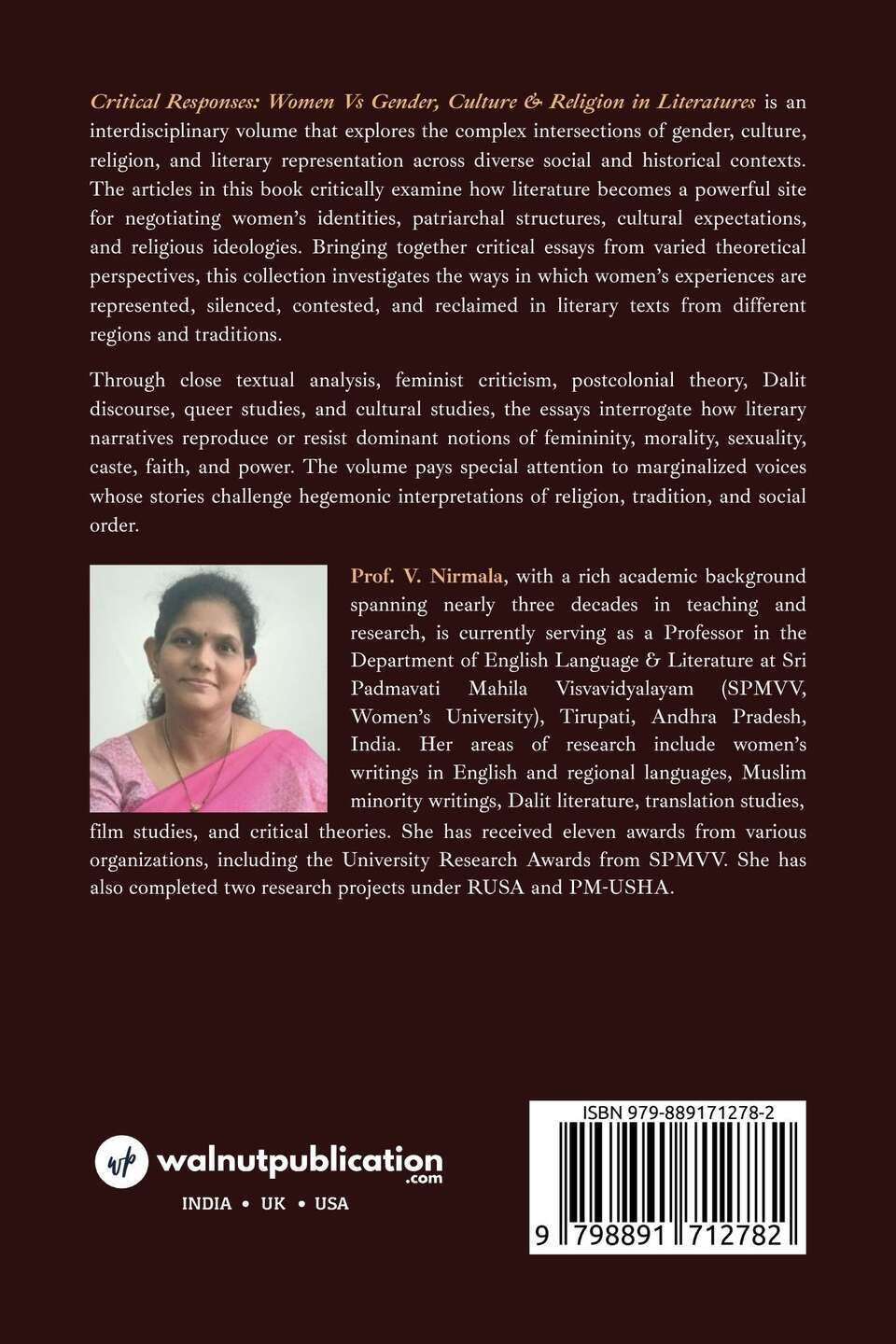 Critical Responses: Women Vs Gender, Culture & Religion in Literatures - Back Cover