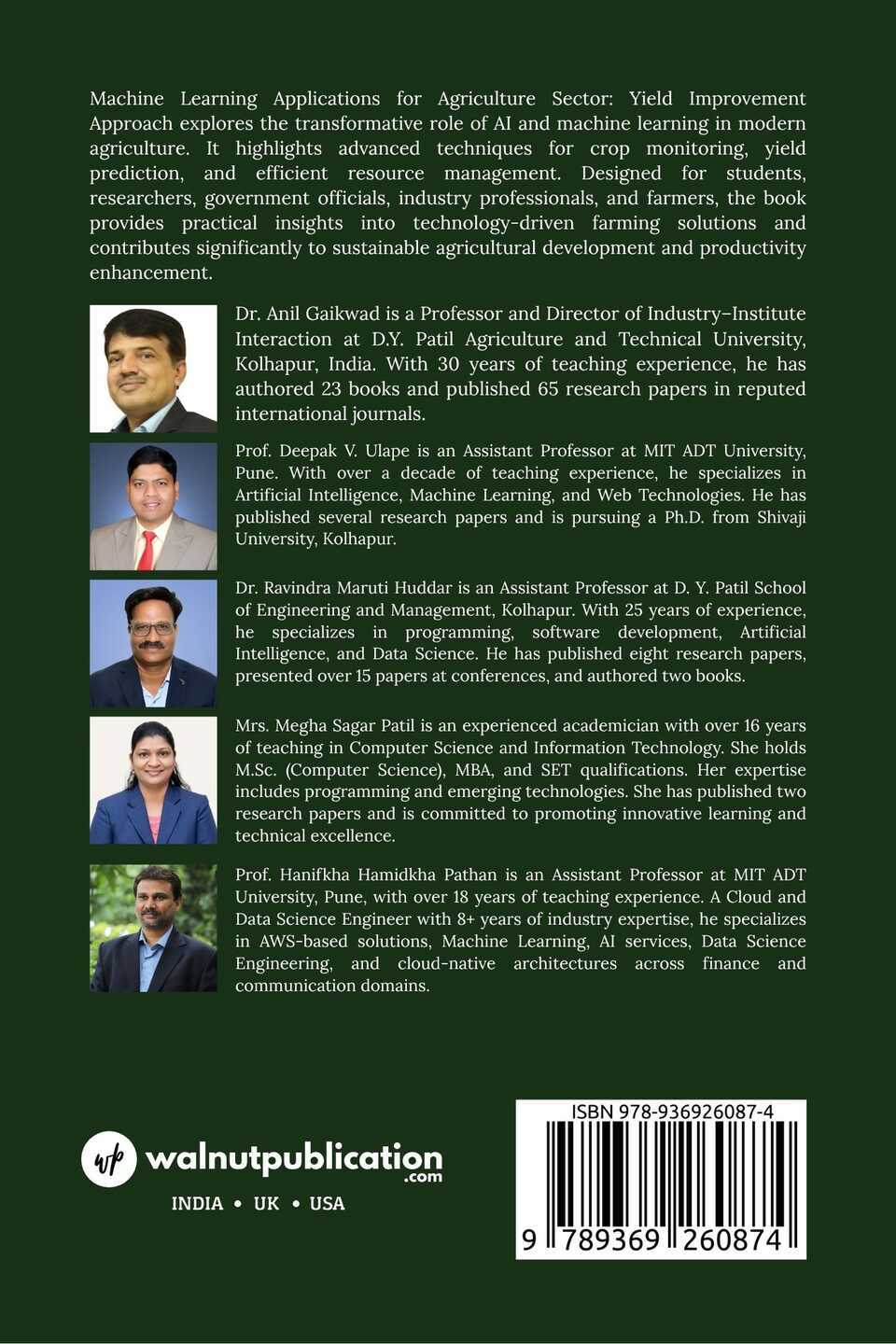 Machine Learning Applications for Agriculture Sector - Yield Improvement Approach - Back Cover